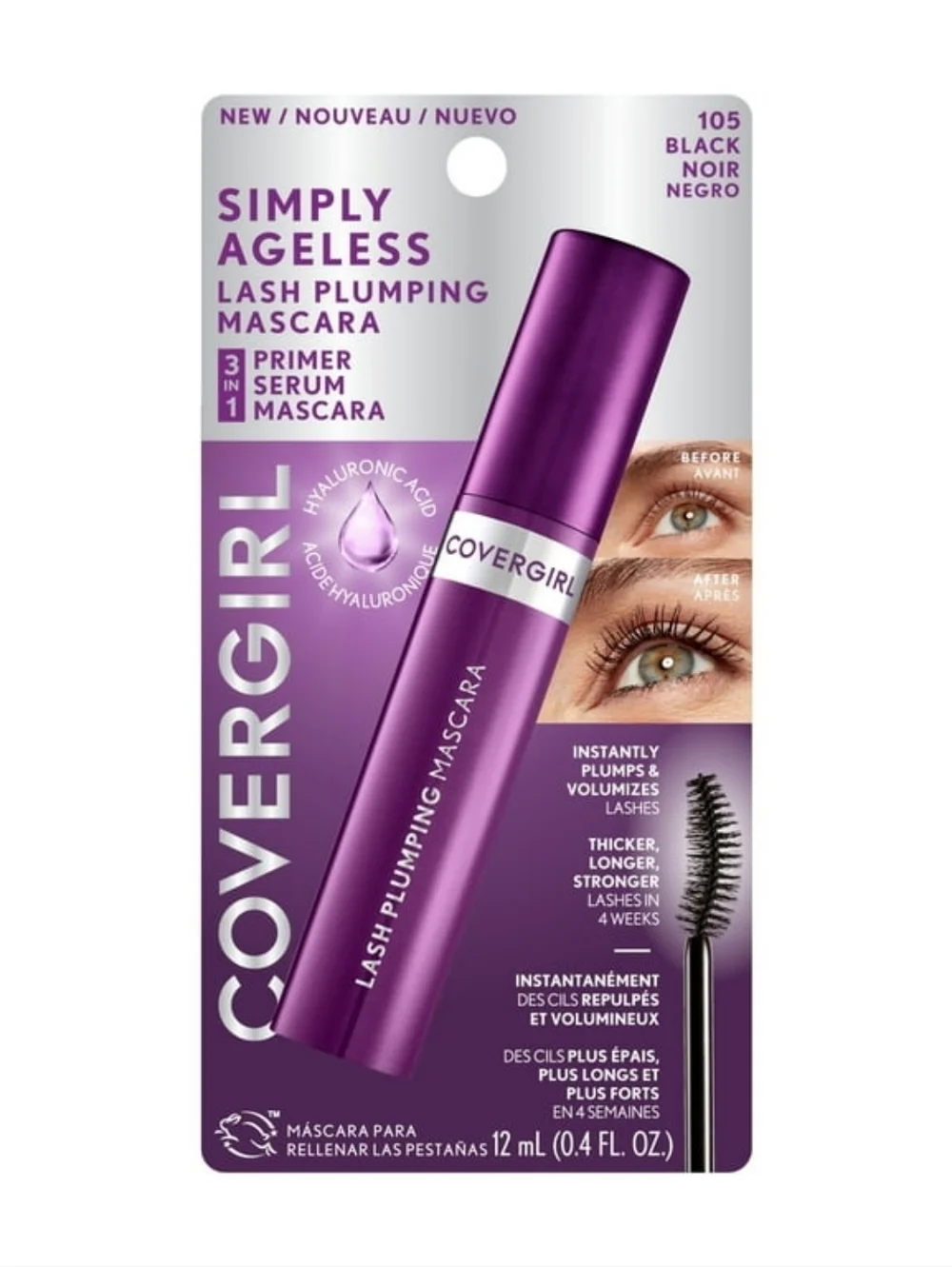 2 x Covergirl Simply Ageless Lash Plumping Mascara. 3-in-1 Mascara 105 Black